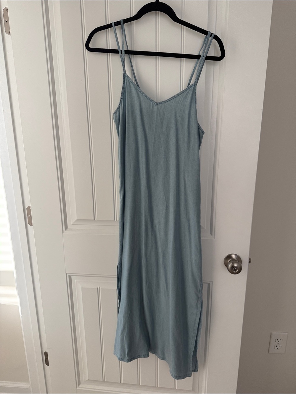 aerie Dusty Blue Midi Slip Dress with Double Spaghetti Straps